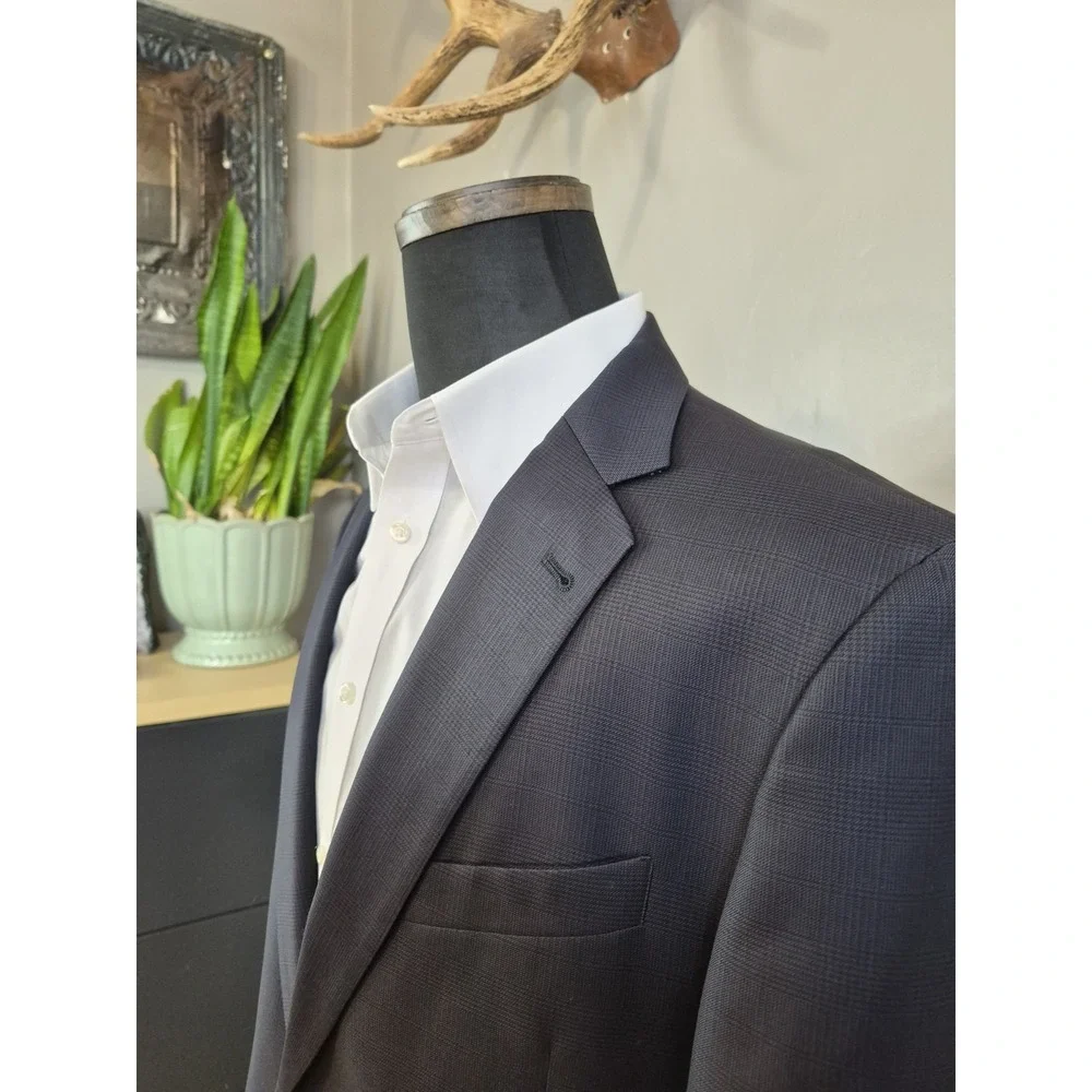 Joseph Abboud Mens Wool Sports Coat 44L Blue Plaid Made in USA 2 Button Jacket